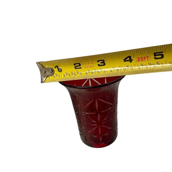 Candle Holder Red Cut Clear Glass Votive Star Starburst Stem Home Decor Holiday - Picture 7 of 7